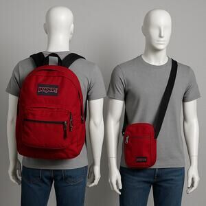 Jansport Red Backpack & Crossbody Bag Set Classic Campus Travel Carry Pack